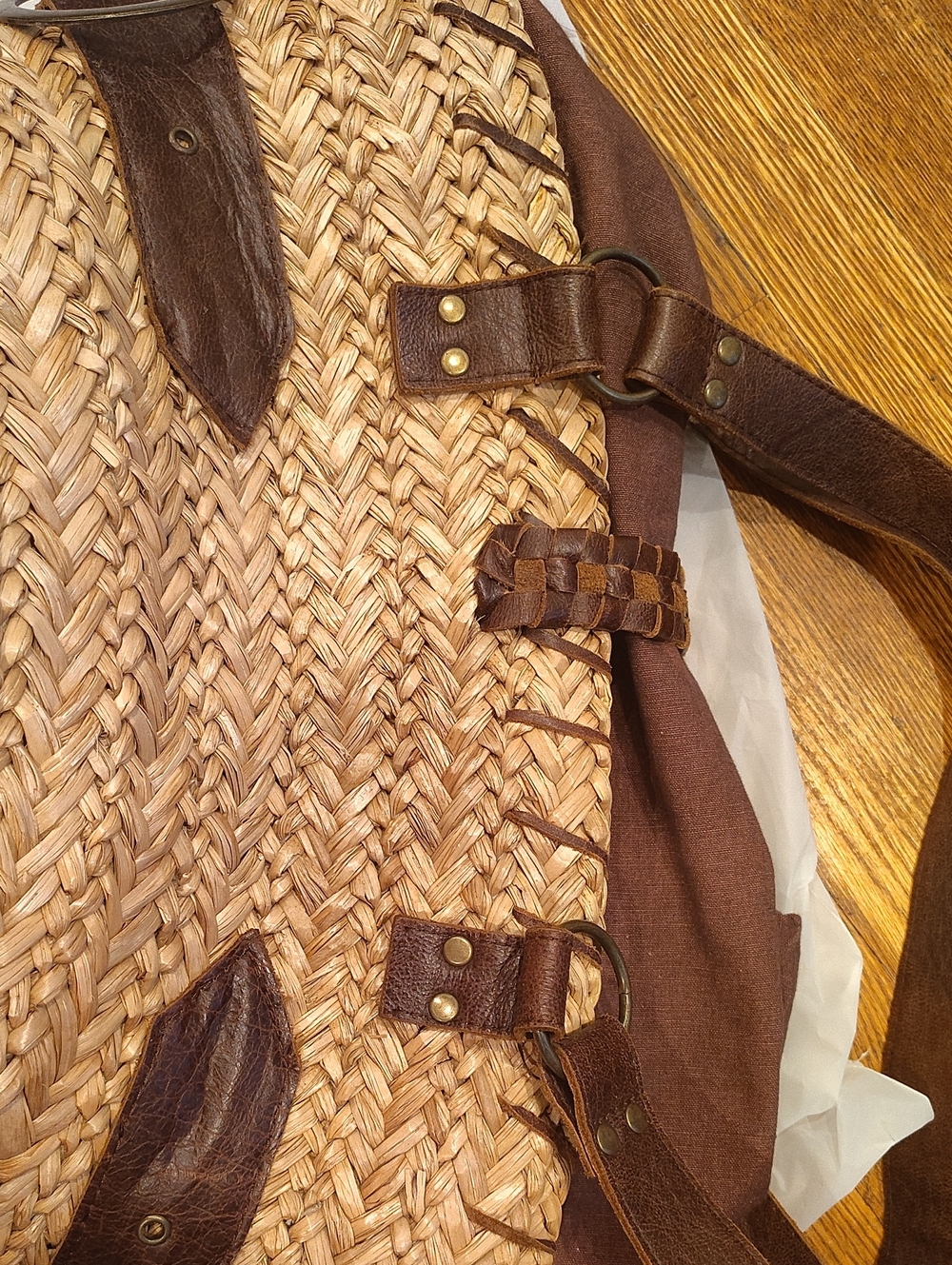 Bella Luna Boho Straw Basket Handbag Brown Leather Accent Vintage - Picture 12 of 16